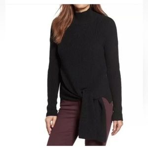 Halogen Alpaca Blend Ribbed Knit Tie Waist Sweater Size Large Black Women’s